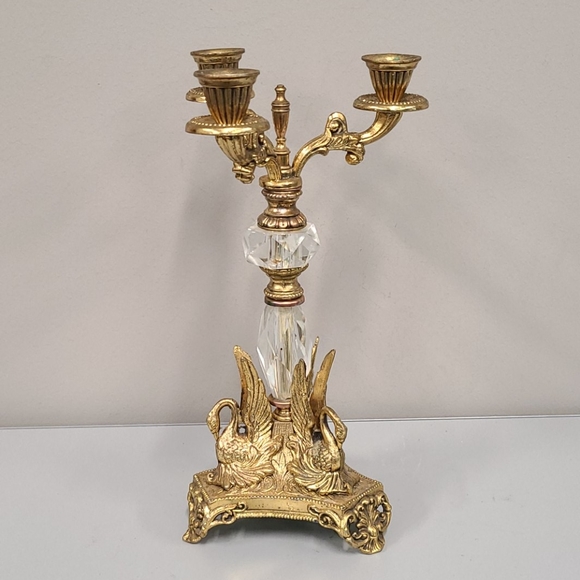 Vintage Brass Swan Base 3 Arm Candelabra 15" - Picture 2 of 12